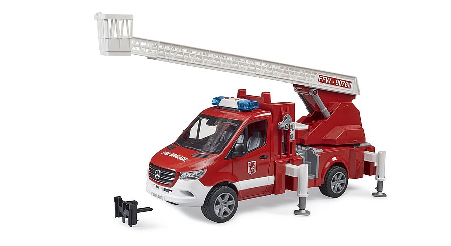 Véhicule de pompiers bruder mb sprinter avec échelle pivotante pompe et module son et lumière 02673