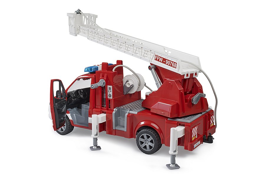 Véhicule de pompiers BRUDER MB Sprinter avec échelle pivotante, pompe et module son et lumière, 02673