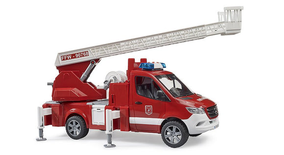 Véhicule de pompiers BRUDER MB Sprinter avec échelle pivotante, pompe et module son et lumière, 02673