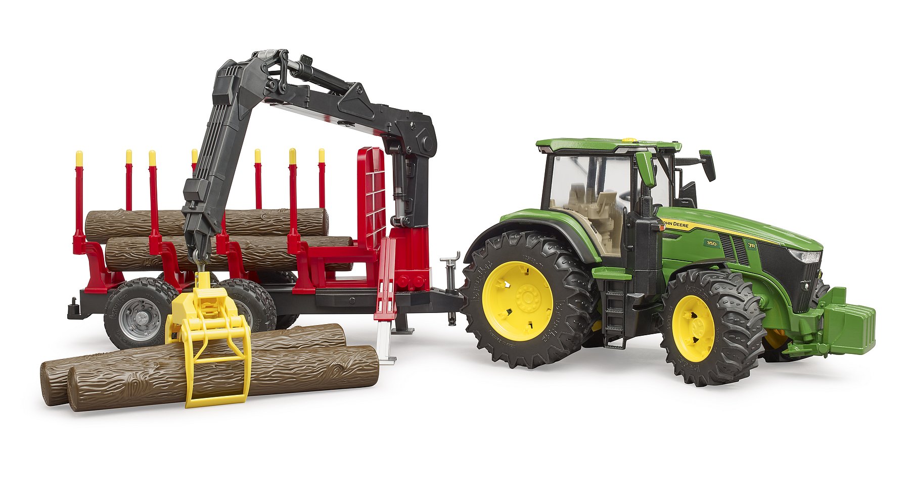 BRUDER John Deere 7R 350 avec remorque forestière et 4 troncs, 03154