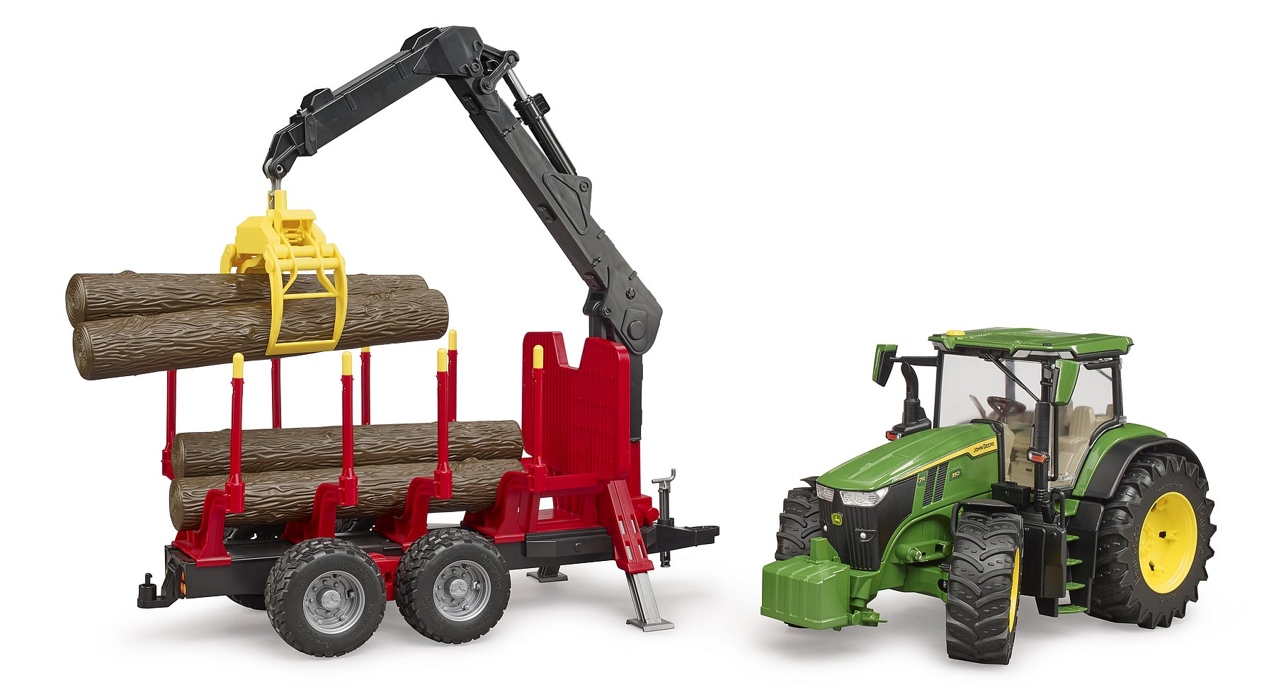 BRUDER John Deere 7R 350 avec remorque forestière et 4 troncs, 03154