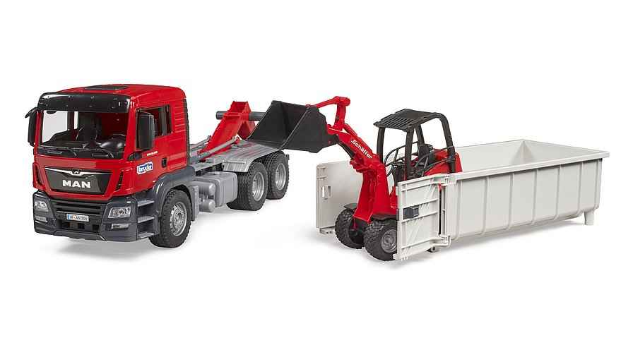 Camion MAN TGS BRUDER 1:16 avec conteneur à roulettes et chargeur compact 2630, 03767