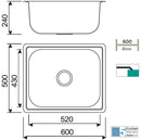Évier 1 bac en acier inoxydable CASSIE avec bonde et siphon 60x50 cm
