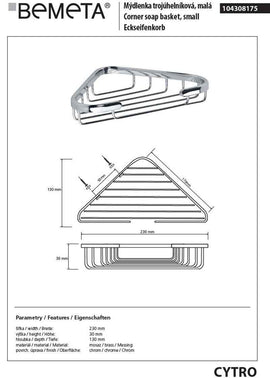 Porte-savon d'angle CYTRO en laiton chromé 23x13x3 cm