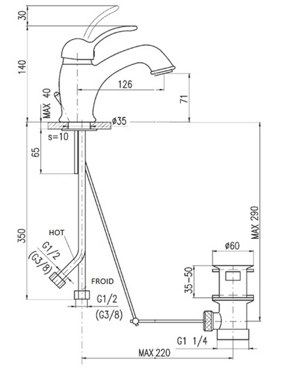 Mitigeur lavabo LABE en laiton bronze brossé avec pop-up