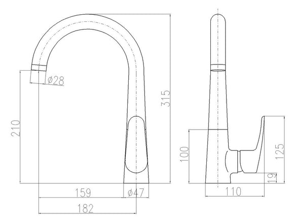 Mitigeur évier haut pivotant AMUR en laiton doré