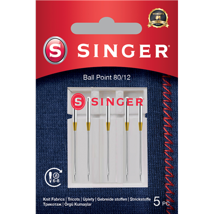 Singer | Ball Point Needle 80/12 5PK for Knit Fabrics