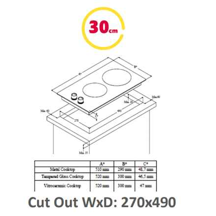 Simfer | Plaque de cuisson | H3.020.DEISP | Induction | Nombre de brûleurs/zones de cuisson : 2 | Tactile | Minuterie | Noir