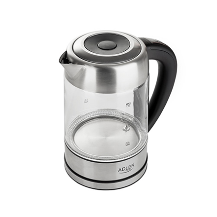 Adler | Kettle | AD 1247 NEW | With electronic control | 1850 - 2200 W | 1.7 L | Stainless steel, glass | 360° rotational base | Stainless steel/Transparent