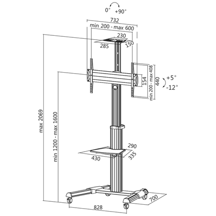 Logilink BP0025 TV stand cart, adjustable TV height, 37–70“, max. 50 kg | Logilink | Floor stand | BP0025 | 30-70 " | Maximum weight (capacity) 50 kg