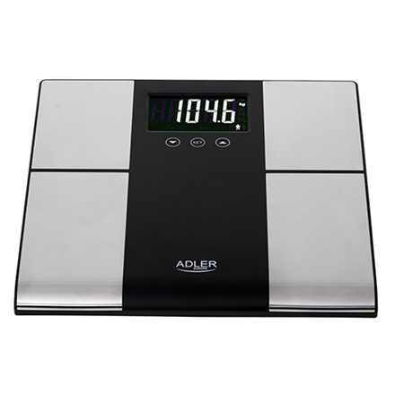 Adler | Pèse-personne avec analyseur | AD 8165 | Poids maximal (capacité) 225 kg | Précision 100 g | Mesure de l'indice de masse corporelle (IMC) | Acier inoxydable/Noir