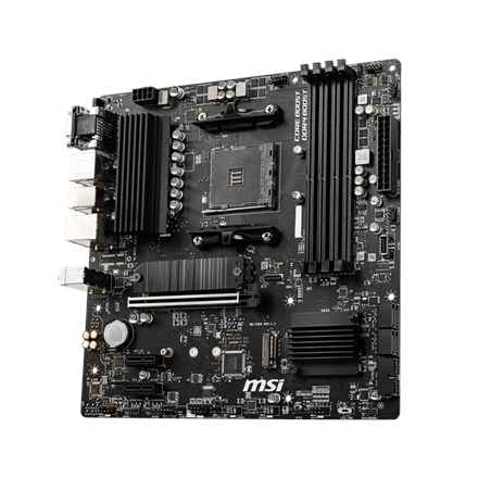 MSI B550M PRO-VDH, m-ATX, socket AM4, chipset AMD B550, 4 modules DIMM, DDR4 double canal jusqu'à 4 400 MHz (OC), 1 emplacement PCIe 4.0/3.0 x16, 2 emplacements M.2, 4 ports USB 3.2 Gen 1, 2 ports USB 2.0, 1 port HDMI, 1 port DP, 1 port VGA, 1 port LAN 1G