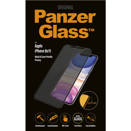Panzerglass  p2665  protection d'écran  apple  iphone xr/11  verre trempé  noir  filtre de confidentialité ; protection intégrale ; film anti-éclats maintient le verre et le protège des éclats en cas de bris ; compatible avec toutes les coques ;