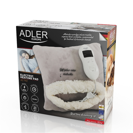 Adler | Coussin chauffant couverture | AD 7412 | Nombre de niveaux de chauffage : 8 | Nombre de personnes : 1 | Lavable | Polaire douce | 80 W | Gris