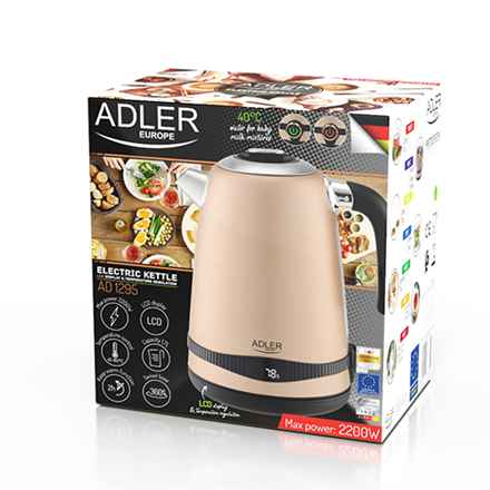 Adler | Bouilloire | AD 1295 | Électrique | 2200 W | 1,7 L | Acier inoxydable | Base rotative à 360° | Doré