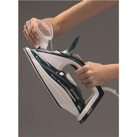 Gorenje | Steam Iron | SIH2800TQC | Steam Iron | 2800 W | Water tank capacity 350 ml | Continuous steam 35 g/min | Steam boost performance 100 g/min | Turquoise/White