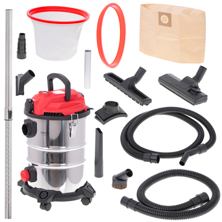 Camry  aspirateur industriel professionnel  cr 7045  avec sac  aspiration eau  puissance 3400 w  capacité poussière 25 l  rouge/argent