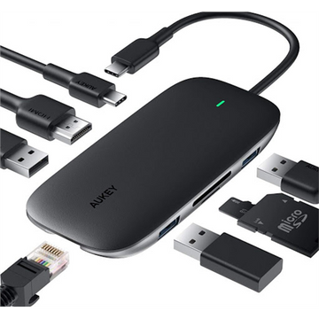 CB-C71 aluminiowy HUB USB-C | 8w1 | RJ45 Ethernet 10/100/1000Mbps | 3xUSB 3.1 | HDMI 4k@30Hz | SD i microSD | USB-C Power Delivery 100W