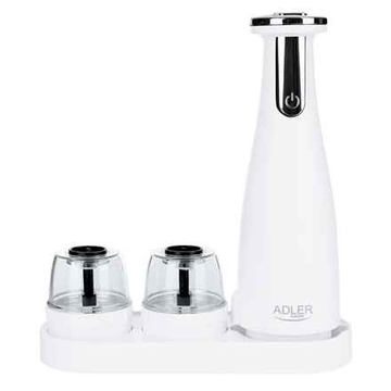 Adler | Moulin à sel et à poivre électrique | AD 4449 W | Broyeur | 7 W | Boîtier : plastique ABS | Lithium | Meules en céramique ; Voyant de charge ; Arrêt automatique après 3 minutes ; Charge complète pour 120 minutes d'utilisation continue ; Temps de c
