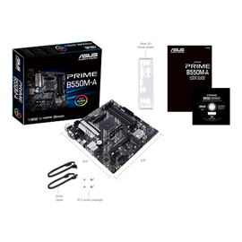 Asus | PRIME B550M-A | Processor family AMD | Processor socket AM4 | DDR4 | Memory slots 4 | Supported hard disk drive interfaces M.2, SATA | Number of SATA connectors 4 | Chipset AMD B | Micro ATX - 0