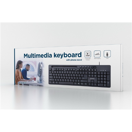 Clavier multimédia Gembird avec support pour téléphone, noir