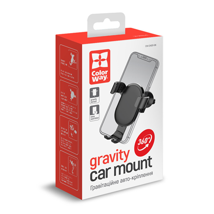 ColorWay | Metallic Gravity Holder For Smartphone | Adjustable | Clamp | Black | Fixation of the smartphone in one motion. Compact design, does not take up much space and does not obstruct the view. Soft coating, eliminates the appearance of scratches and