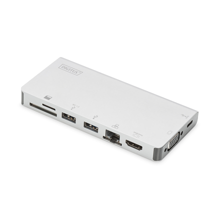 Digitus  station d'accueil multiport usb-c  da-70866  station d'accueil  ports ethernet lan rj-45 : 1  ports vga d-sub : 1  ports usb 3.0 3.1 gen 1 : 2  ports hdmi : 1  garantie : 24 mois