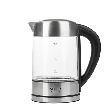 Adler | Kettle | AD 1247 NEW | With electronic control | 1850 - 2200 W | 1.7 L | Stainless steel, glass | 360° rotational base | Stainless steel/Transparent