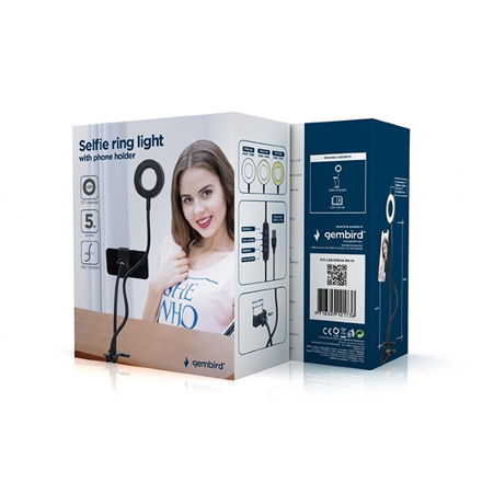 Gembird LED Selfie Ring Light with Phone Holder