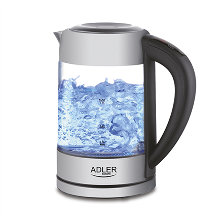 Adler | Bouilloire | AD 1247 NEUF | Avec commande électronique | 1850 - 2200 W | 1,7 L | Acier inoxydable, verre | Base rotative à 360° | Acier inoxydable/Transparent