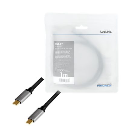 Logilink | USB 3.2 Gen 2 cable, C/M to C/M, 4K/60Hz, PD,alu | CUA0107 | USB-C to USB-C USB-C male | USB-C male