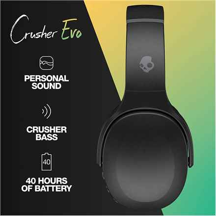 Skullcandy | Casque sans fil | Crusher Evo | Sans fil | Casque supra-auriculaire | Microphone | Sans fil | Noir véritable