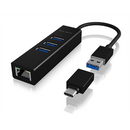 Raidsonic | 4 Port Hub with USB 3.0 Type-A, Type-C, Gigabit LAN | Icy Box IB-HUB1419-LAN-5