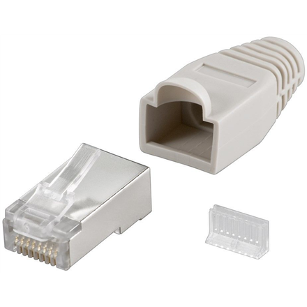 Goobay 68746 RJ45 plug, CAT 5e STP shielded with strain-relief boot, grey | for round cable with Threader cable lead in 6.4 mm single packed (1 set per polybag) Technical specifications Connections Connection, type RJ45 male (8P8C) Connection, co