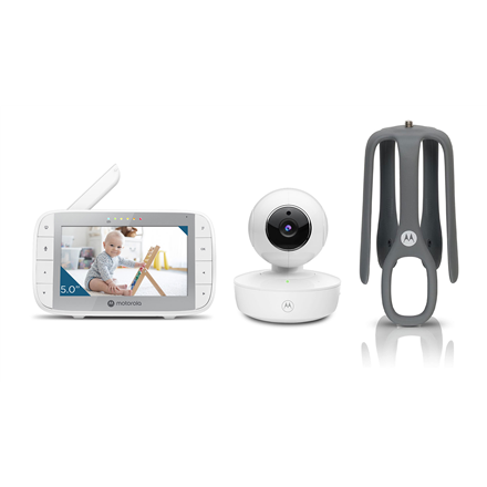 Motorola | Portable Video Baby Monitor with Flexible Crib Mount | VM55 5.0" | 5" LCD colour display with 480 x 272px resolution; 5 preloaded lullabies; Remote pan, tilt and zoom; Two-way talk; Room temperature monitoring; Infrared night vision; LED sound