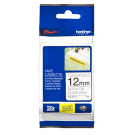 BROTHER TZES131 12mm BLACK ON CLEAR ADHESIVE TAPE
