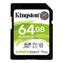 Carte mémoire sdxc canvas select plus 100r c10 uhs-i u1 v10 de 64 go de kingston technology