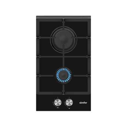 Simfer | Plaque de cuisson | H3.201.TGRSP | Gaz sur plaque vitrocéramique | Nombre de brûleurs/zones de cuisson : 2 | Boutons rotatifs | Noir