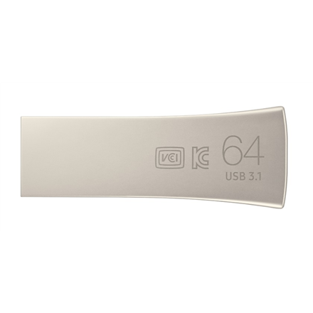 SAMSUNG BAR Plus USB Type-A 64GB 300 MB/s read 110 MB/s write resistant USB 3.1 Champagne Silver with key ring