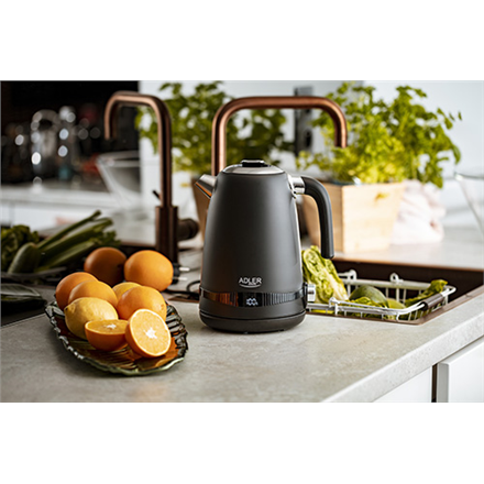 Adler | Bouilloire | AD 1295b | Électrique | 2200 W | 1,7 L | Acier inoxydable | Base rotative à 360° | Noir
