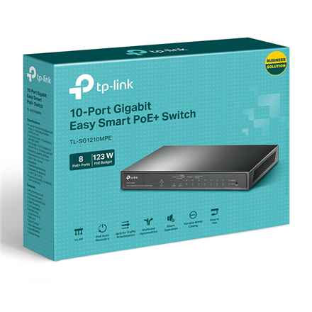 TP-LINK | Switch intelligent Gigabit 10 ports avec PoE+ 8 ports | TL-SG1210MPE | Gestion Web | Bureau | Alimentation externe | 60 mois