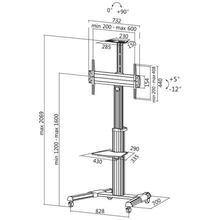 Logilink BP0025 Support TV à roulettes, hauteur réglable, 37–70 pouces, max. 50 kg | Logilink | Support au sol | BP0025 | 30-70 pouces | Poids maximal (capacité) 50 kg