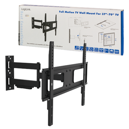 Support mural pour téléviseur logilink bp0019 37"-70" inclinable de +10° à +20° pivotant de +-90° 473 mm  logilink  support mural  bp0019  37-70"  capacité de charge maximale : 50 kg  noir