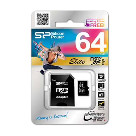 Silicon Power memory card microSDXC 64GB Elite + adapter
