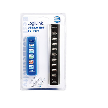 Logilink  hub usb 2.0 10 ports avec adaptateur secteur