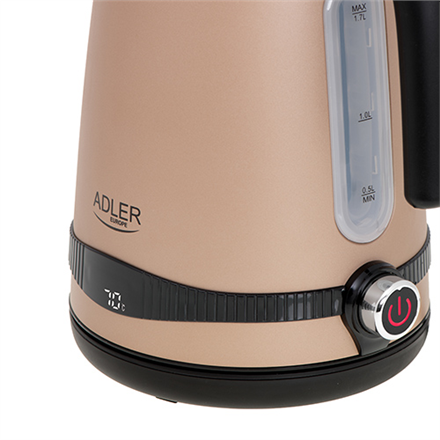 Adler | Bouilloire | AD 1295 | Électrique | 2200 W | 1,7 L | Acier inoxydable | Base rotative à 360° | Doré