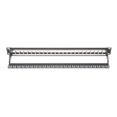 Panel krosowy (patch panel) modularny 19" 24 porty pod moduły keystone, 1U, ekranowany, prowadnica kabli, pola opisowe, czarny