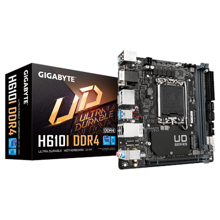 Gigabyte | H610I DDR4 1.0 M/B | Processor family Intel | Processor socket LGA1700 | DDR4 DIMM | Memory slots 2 | Supported hard disk drive interfaces SATA, M.2 | Number of SATA connectors 4 | Chipset Intel H610 Express | Mini-ITX