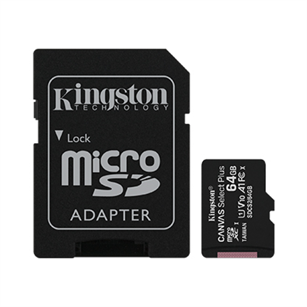 Kingston Canvas Select Plus Memory card microSDXC / 64GB / 100 MB/s + Adapter