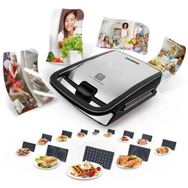TEFAL | Appareil à croque-monsieur | SW854D | 700 W | Nombre de plaques : 4 | Nombre de pâtisseries : 2 | Noir/Acier inoxydable